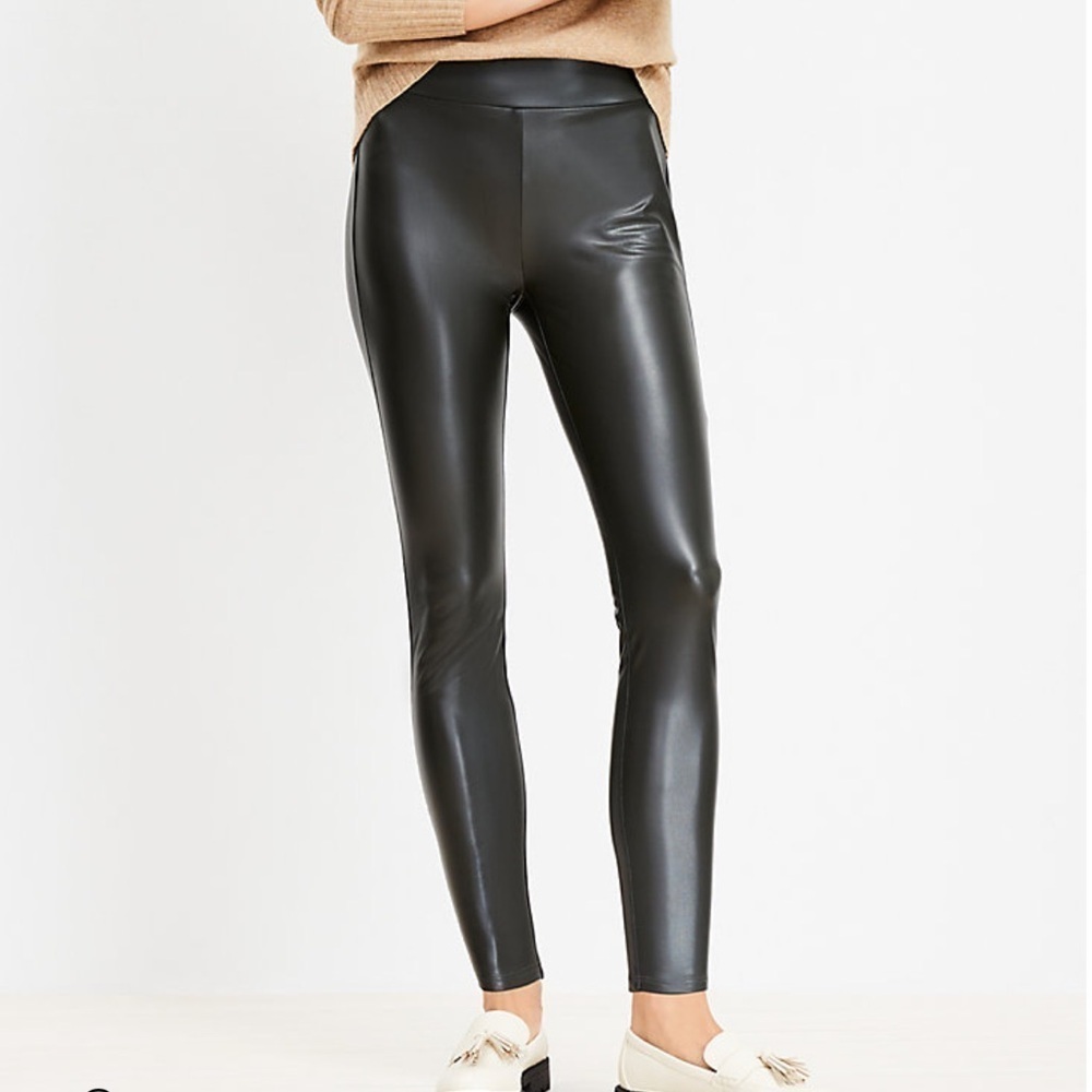 Loft Faux Leather Skinny Pants Leggings Pleather Black Size Small New with Tags